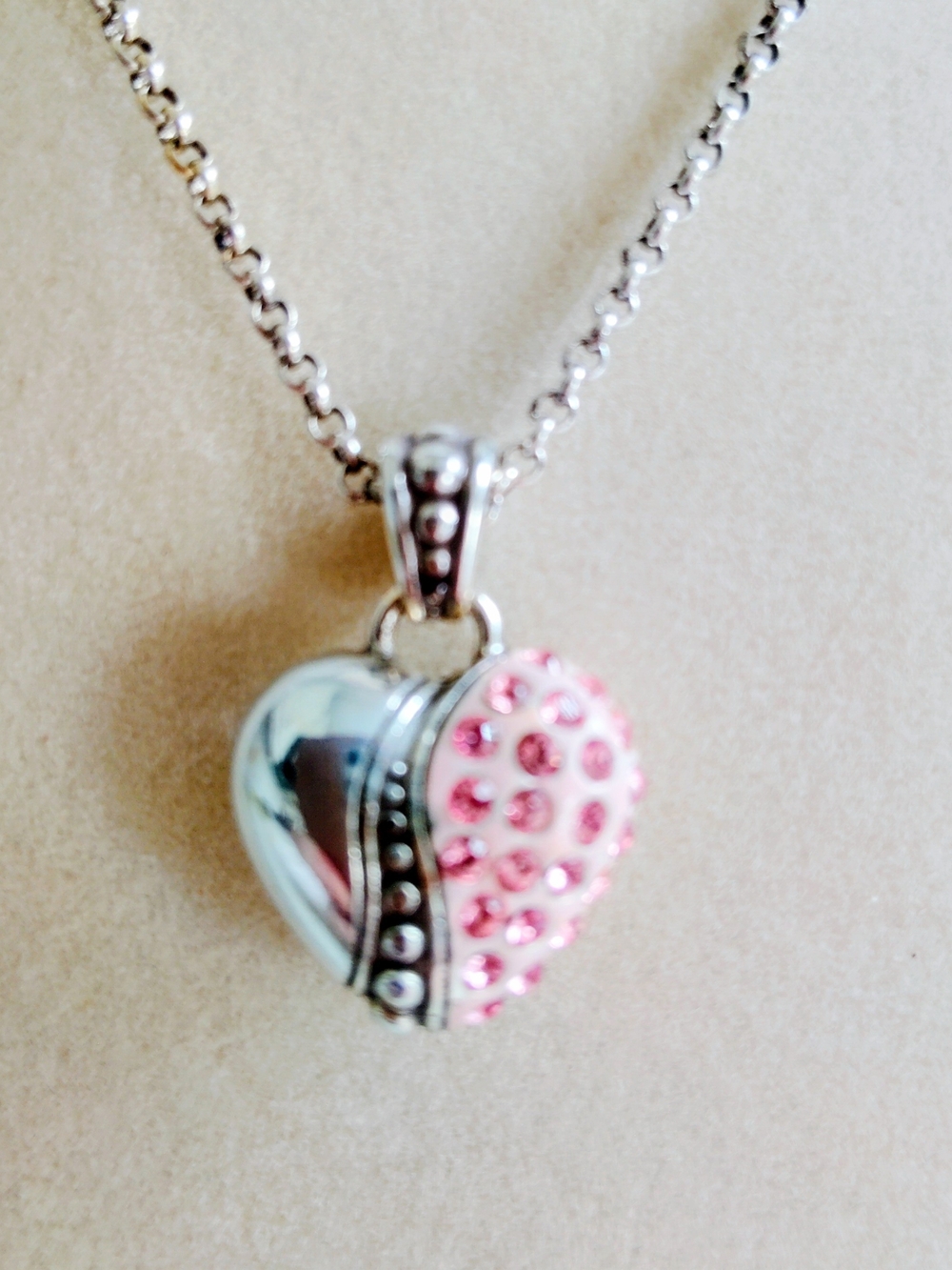 Brighton Silver-tone Heart Pendant And Necklace with Pink Crystal Accents